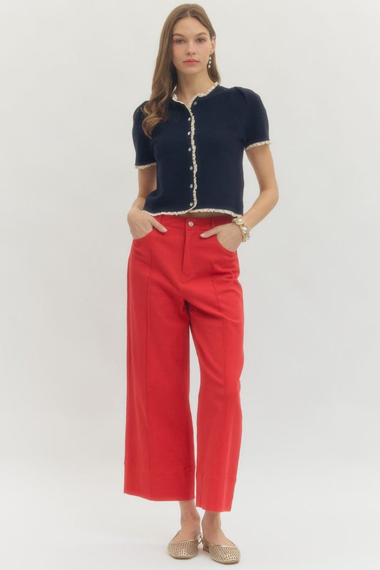 Red Front Seam Wide Leg Pants