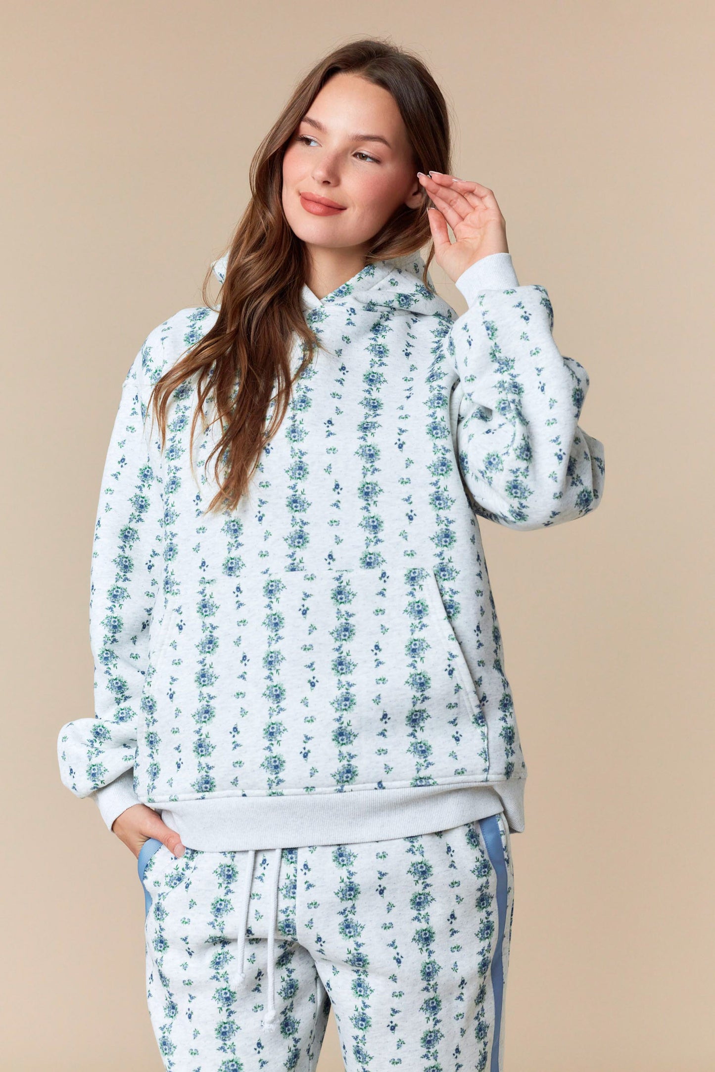 Blue Floral Printed Matching Sweat Set