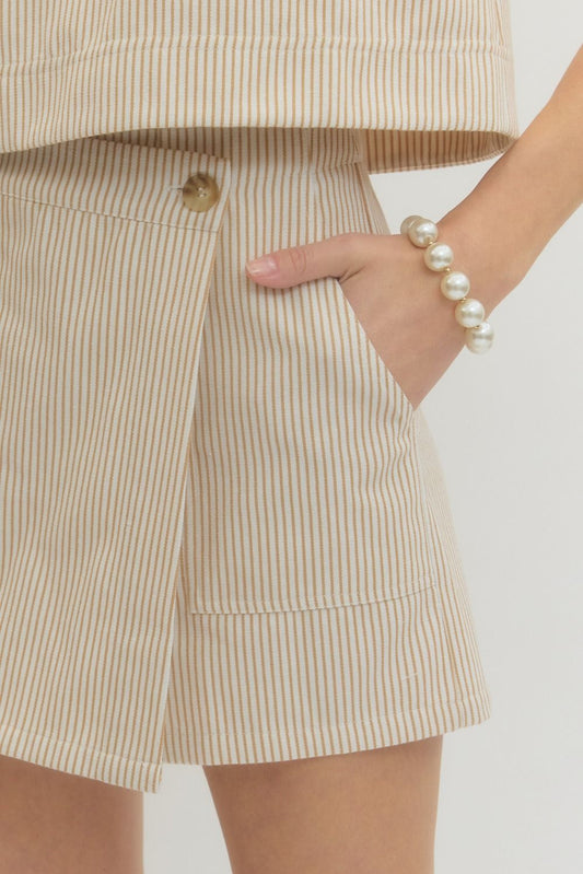 Oatmeal Striped Overlay Skort Set