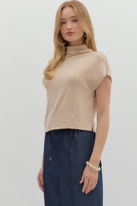 Oatmeal Mock Neck Cropped Top