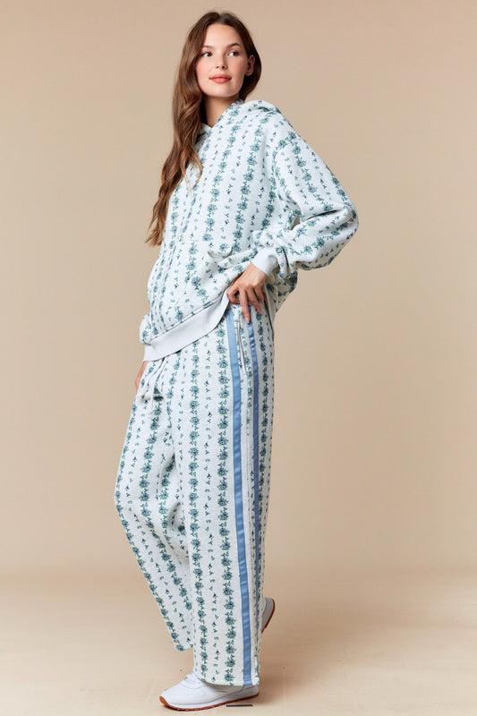 Blue Floral Printed Matching Sweat Set