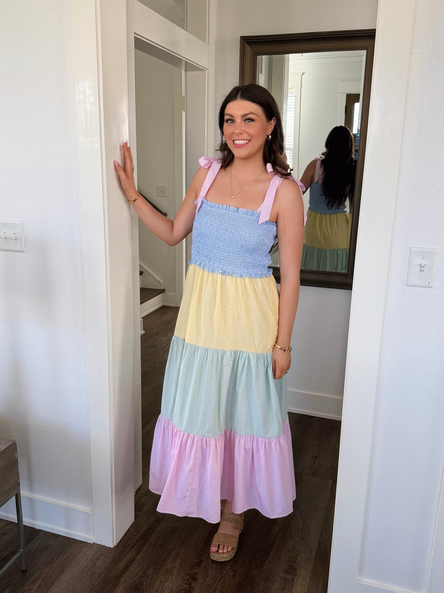 Pastel Dreams Striped Colorblock Midi Dress