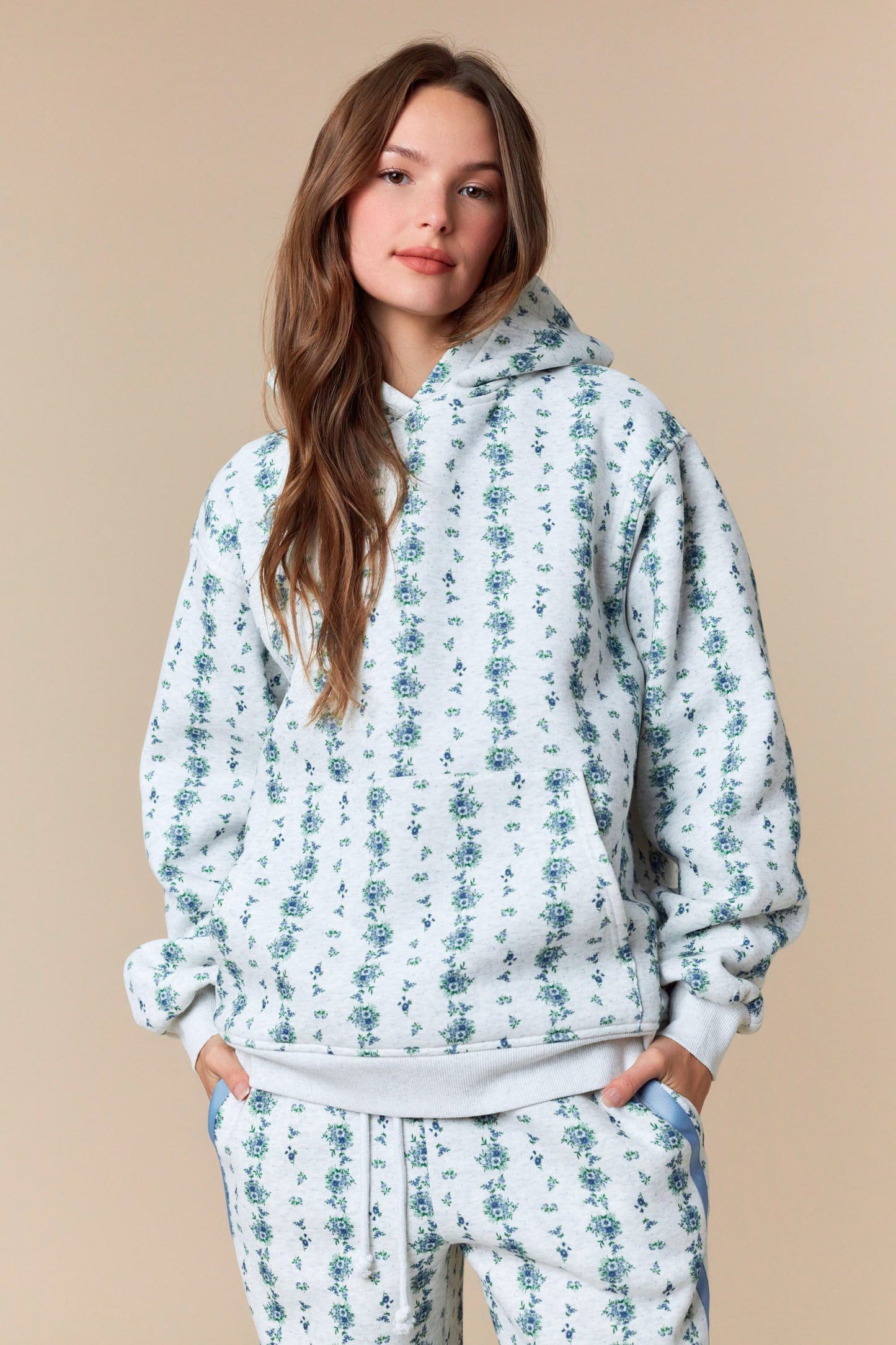 Blue Floral Printed Matching Sweat Set