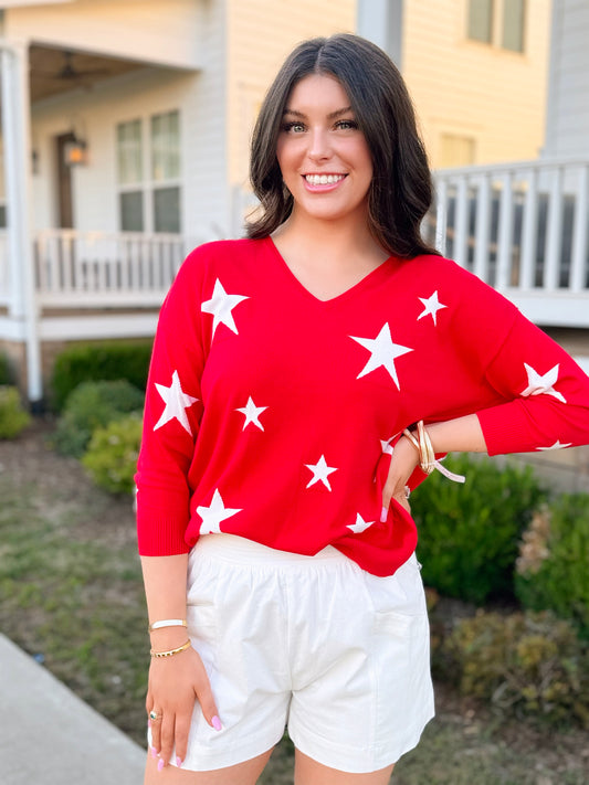 Star Sweater Top in Red