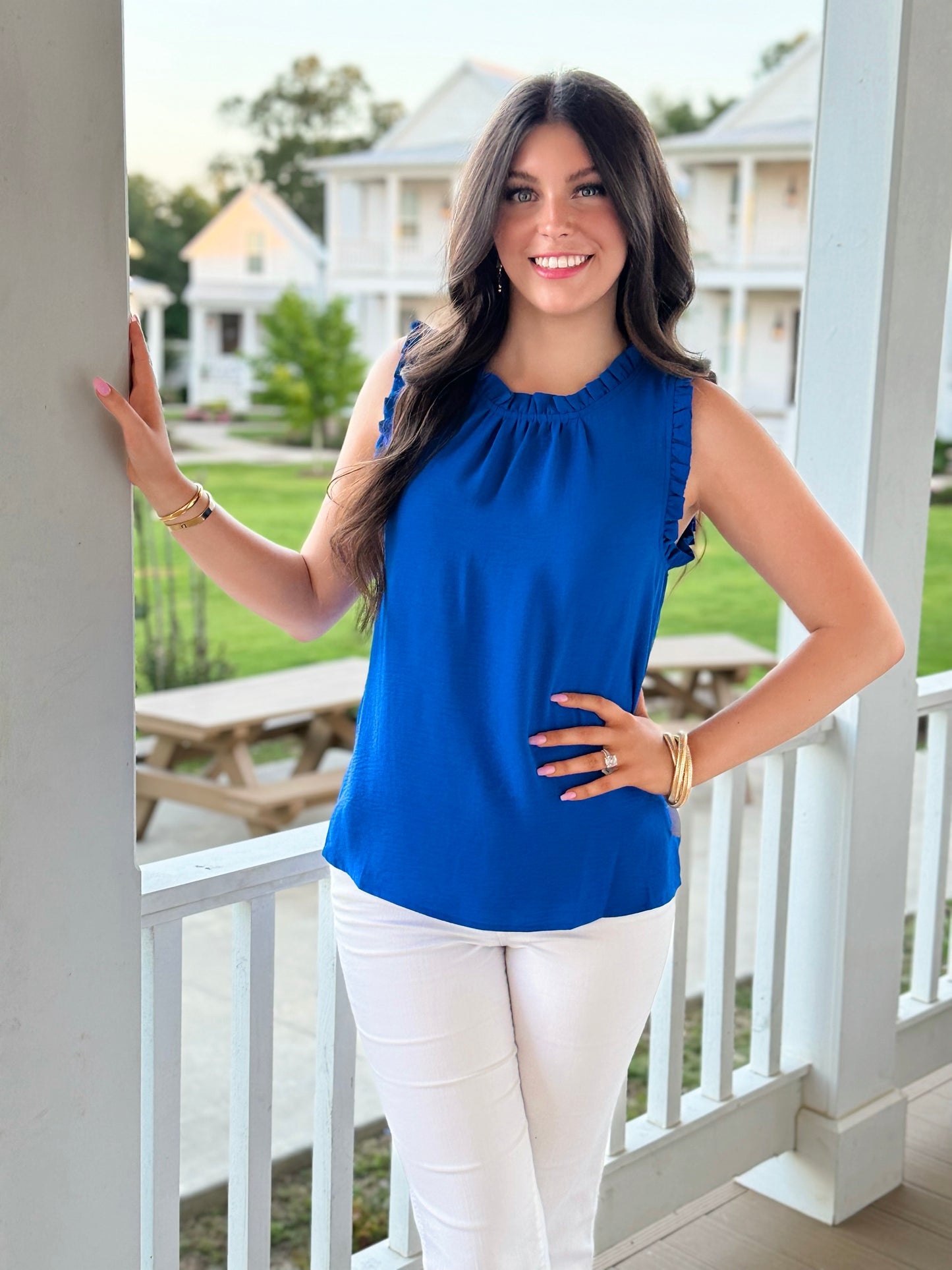 Blue Ruffle Collared Shirt