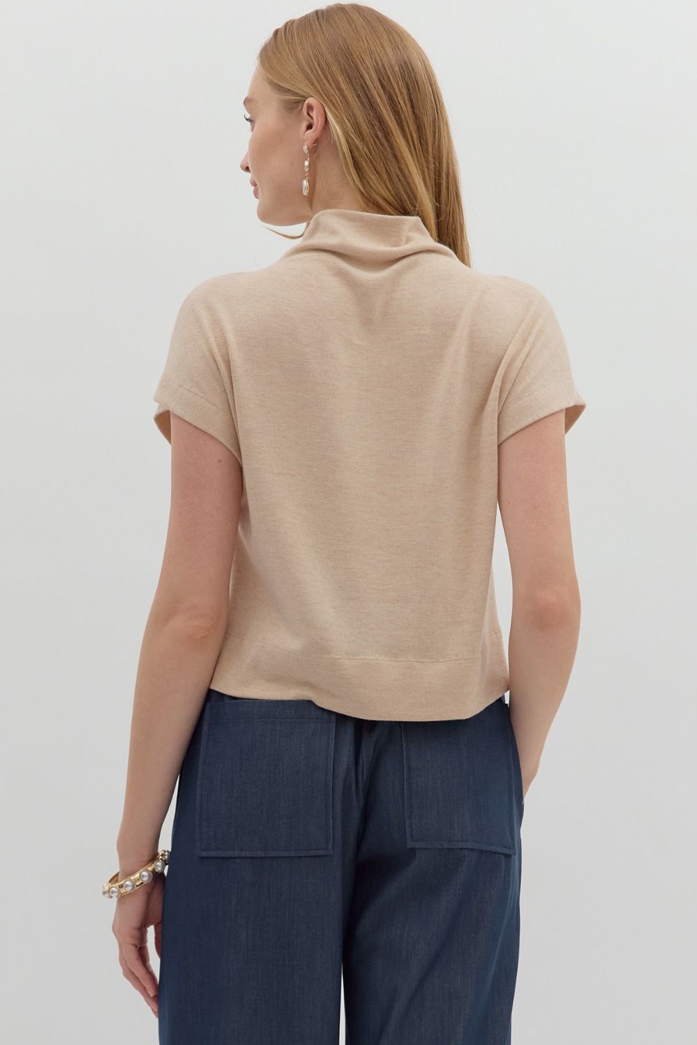 Oatmeal Mock Neck Cropped Top