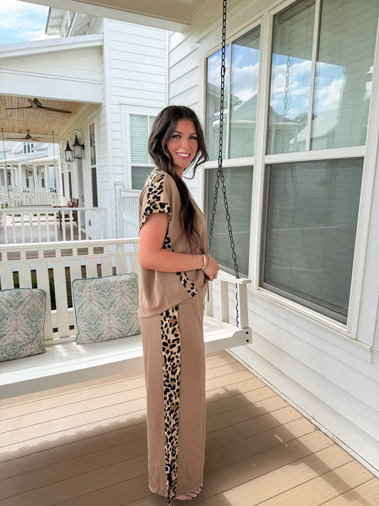 Tan Butter-Soft Set With Leopard Details