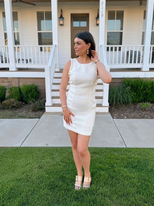 Cream Pearl Studded Dress