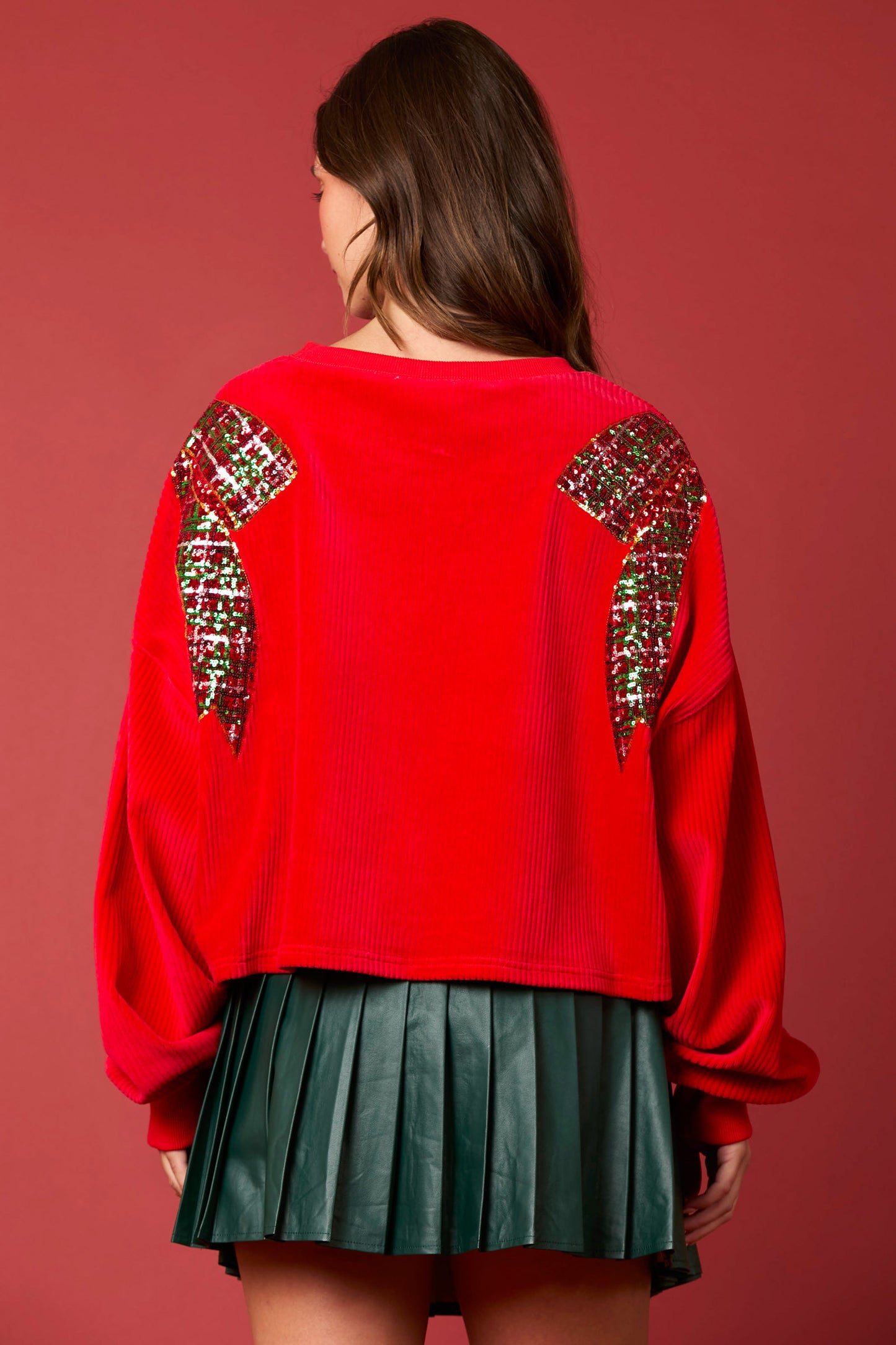 Red Sequin Bow Sweater