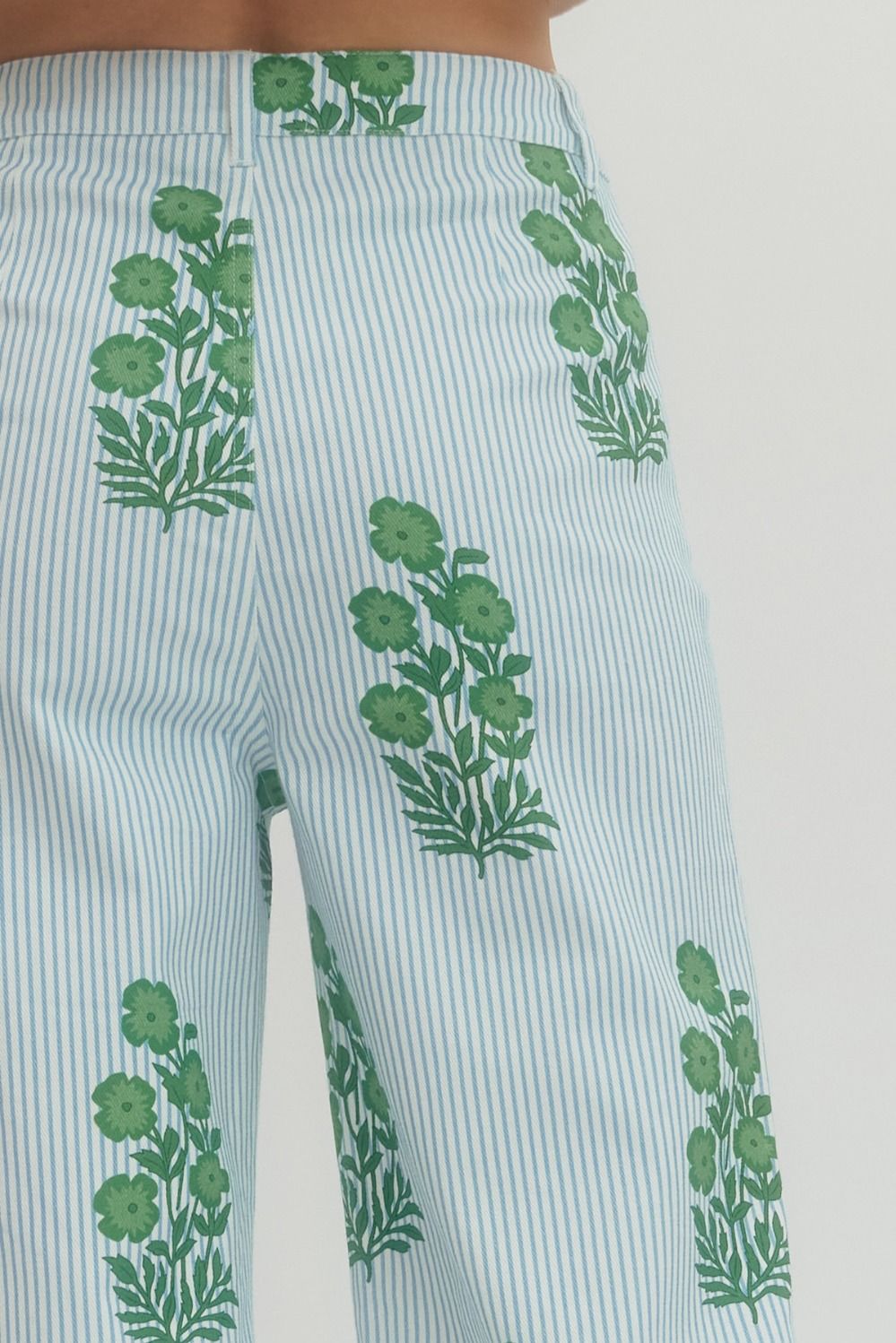 Blooms & Stripes Floral Denim Pants
