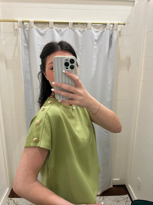 Shoulder Button Detail Knit Top - Matcha