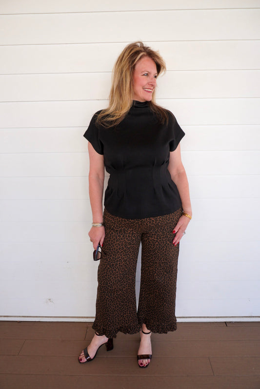 Black Pleated Waist Top