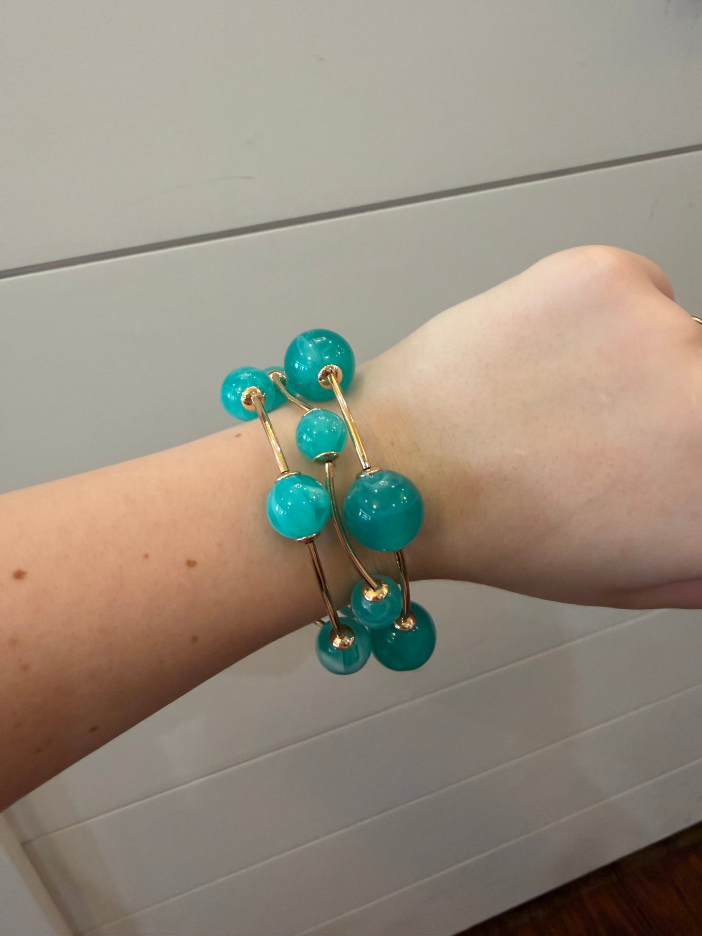 Elastic Bead Gold Detail Bracelet Set Of 3 - Teal
