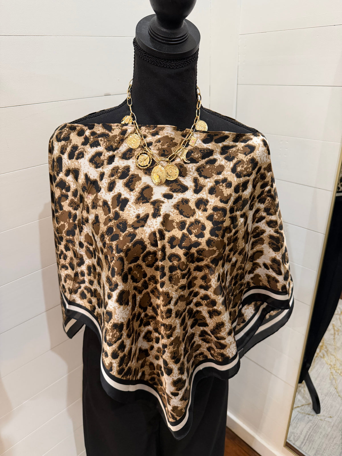 Silk Poncho - Leopard With Black Trim