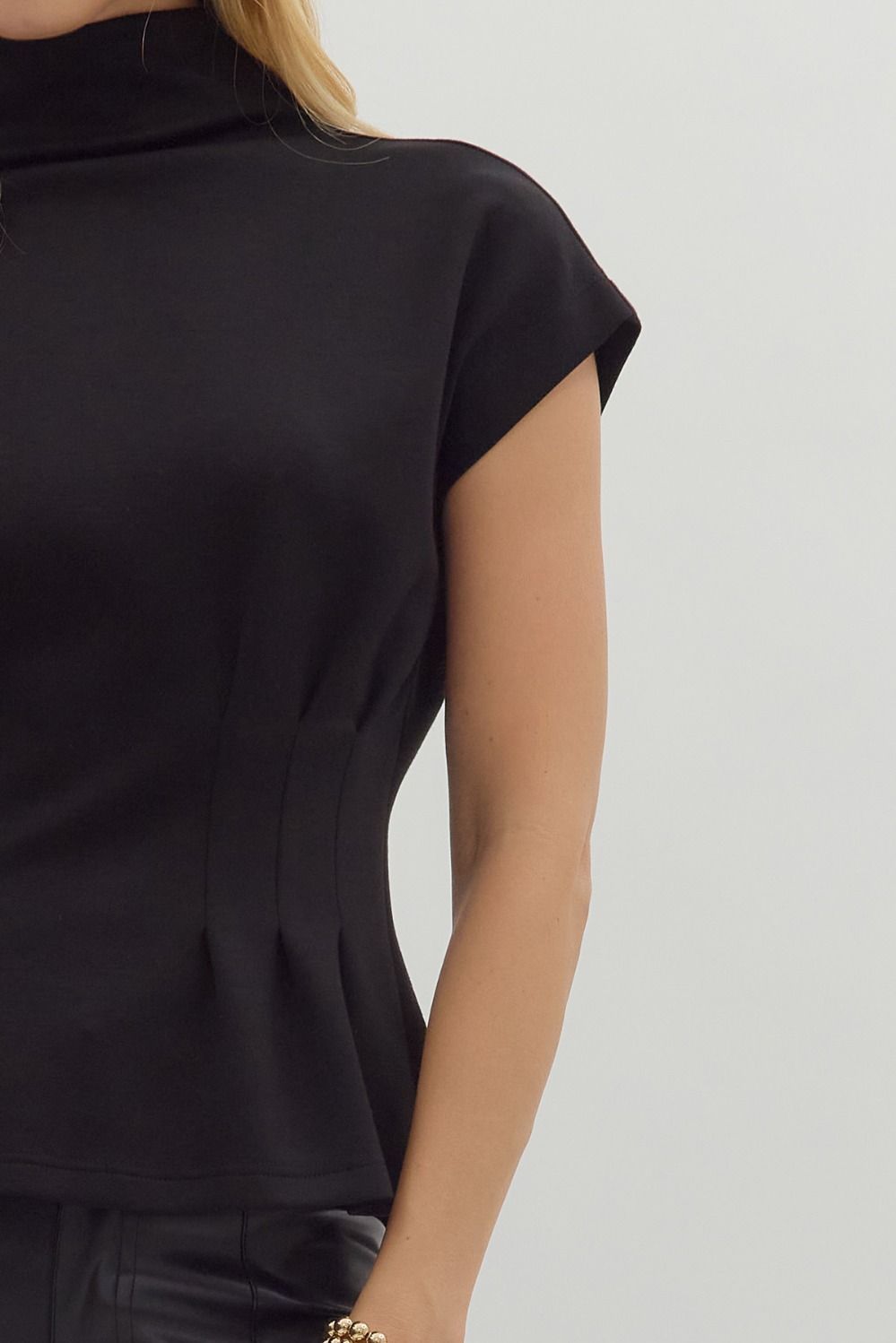 Black Pleated Waist Top