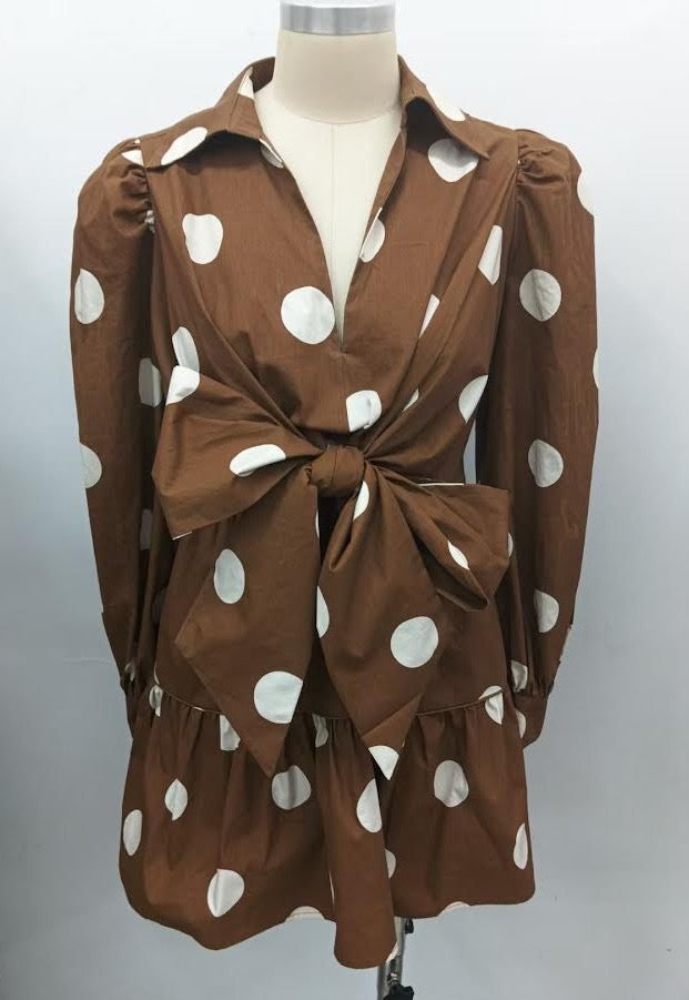Polka Dot Polly Dress Brown/Cream / L Polka Dot Polly Dress Brown/Cream / L