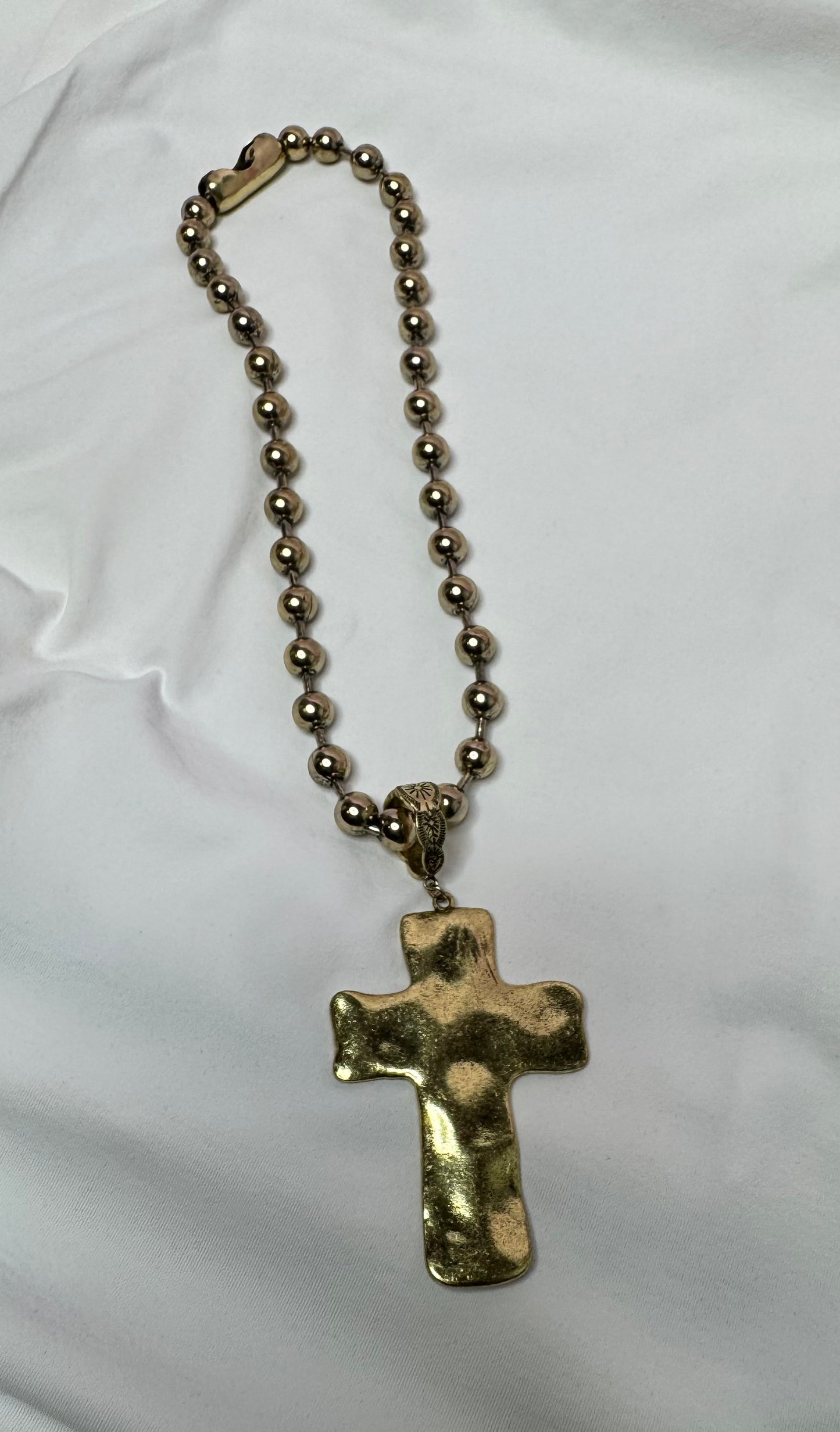 Gold Hammered Cross Statement Necklace
