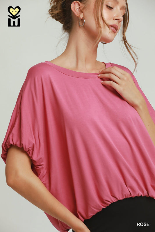 Rose Bamboo Bubble Sleeve Knit Top