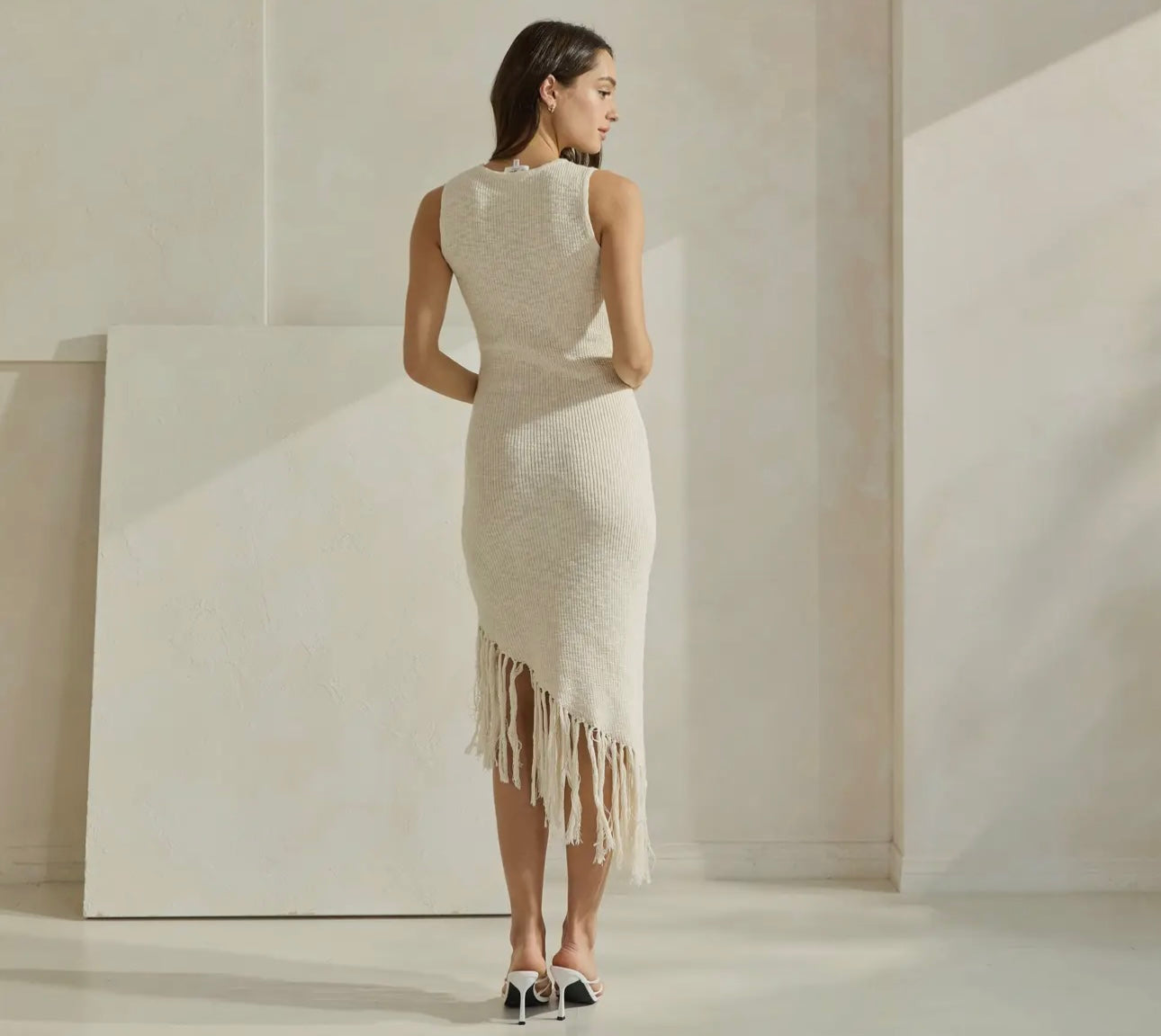 Sunset Soiree - Cream Fringe Trimmed Dress