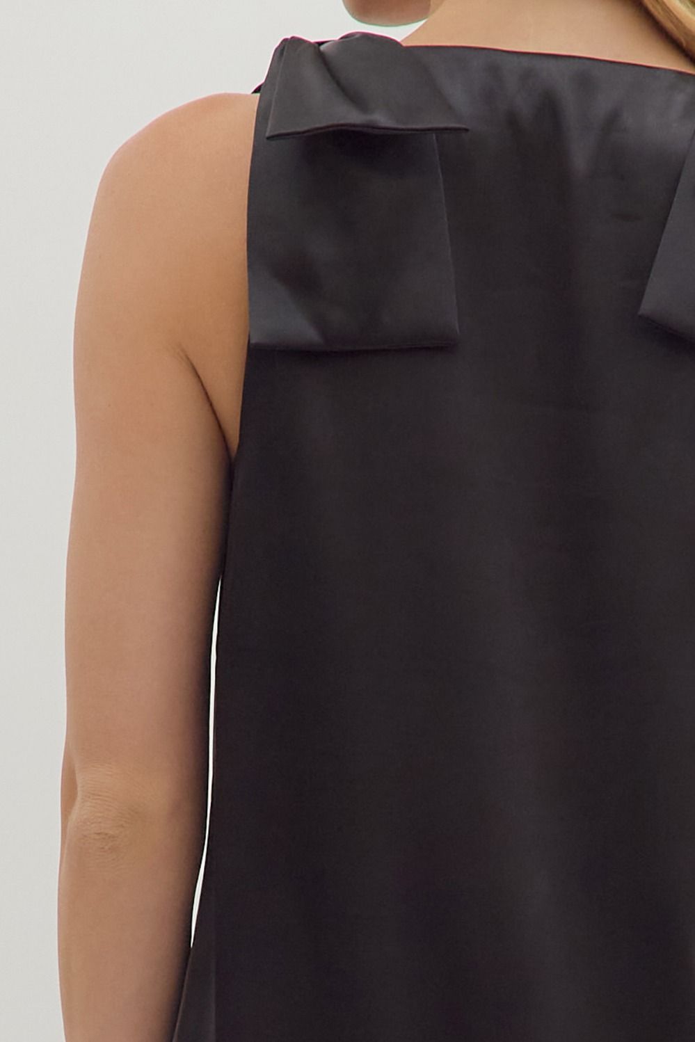 Bow Sleeve Heavy Satin Dress - Black