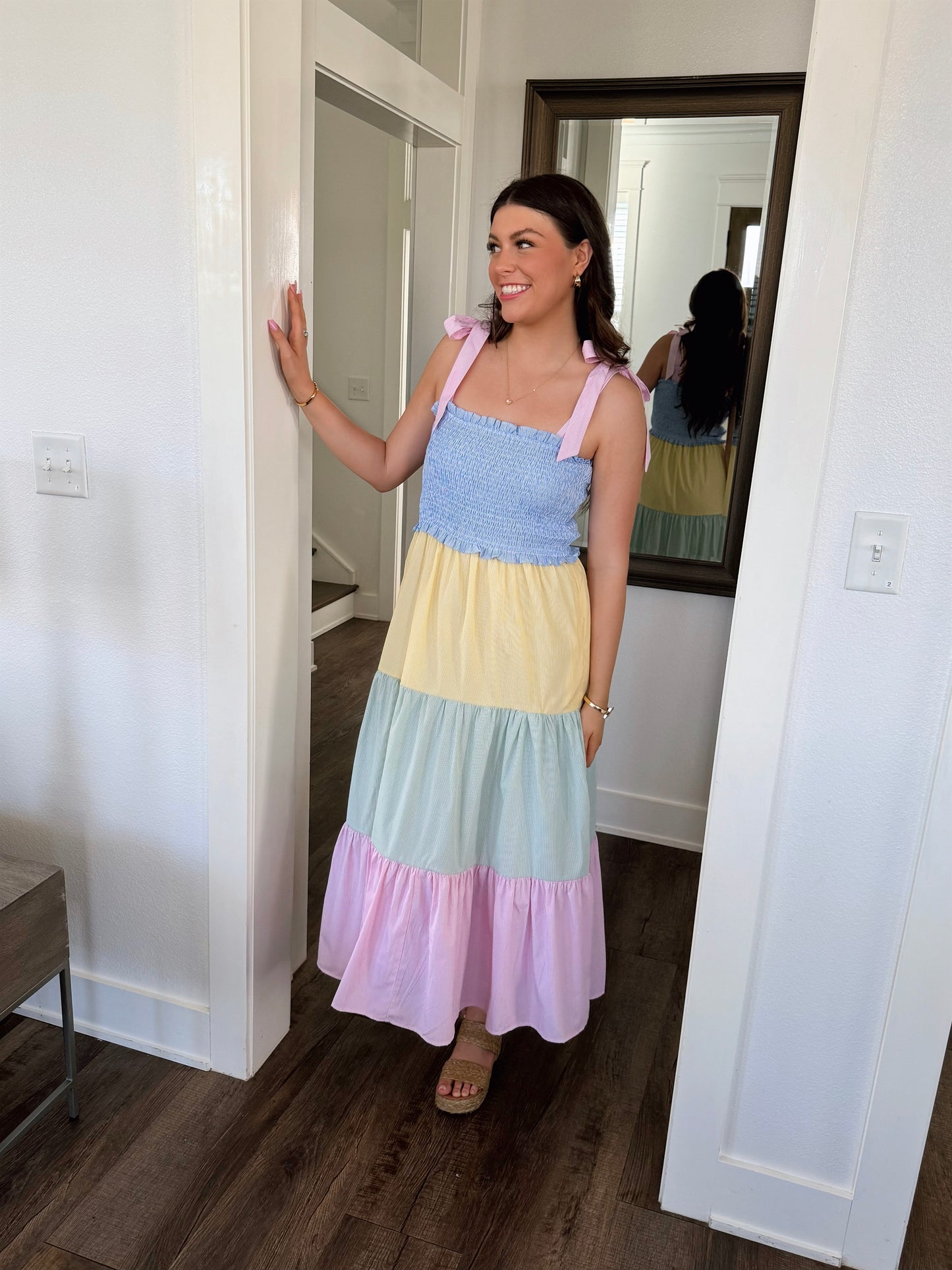 Pastel Dreams Striped Colorblock Midi Dress