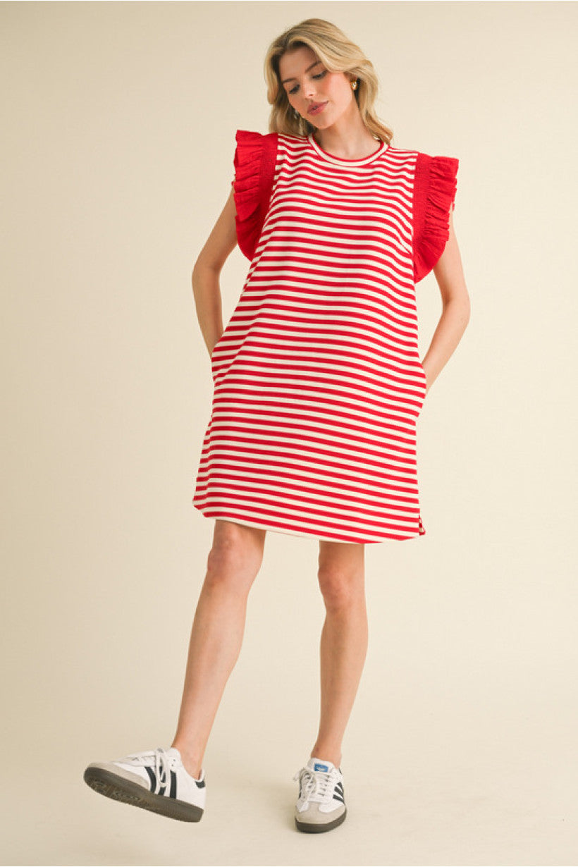 Fireworks + Flirt Striped Dress - Red