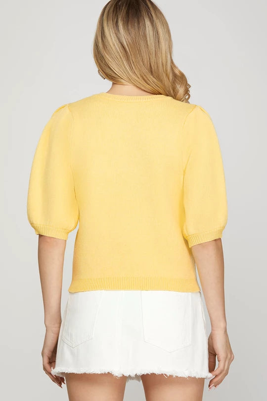 Stay Sweet Sweater Top - Yellow