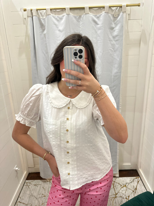 Off White Collared Button Down Top