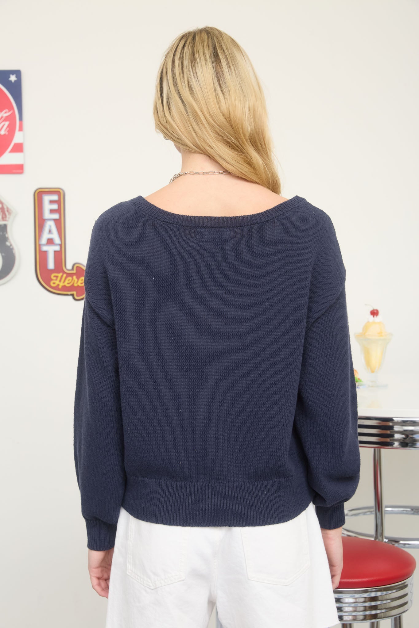 American Flag Puppy Sweater Top - Navy