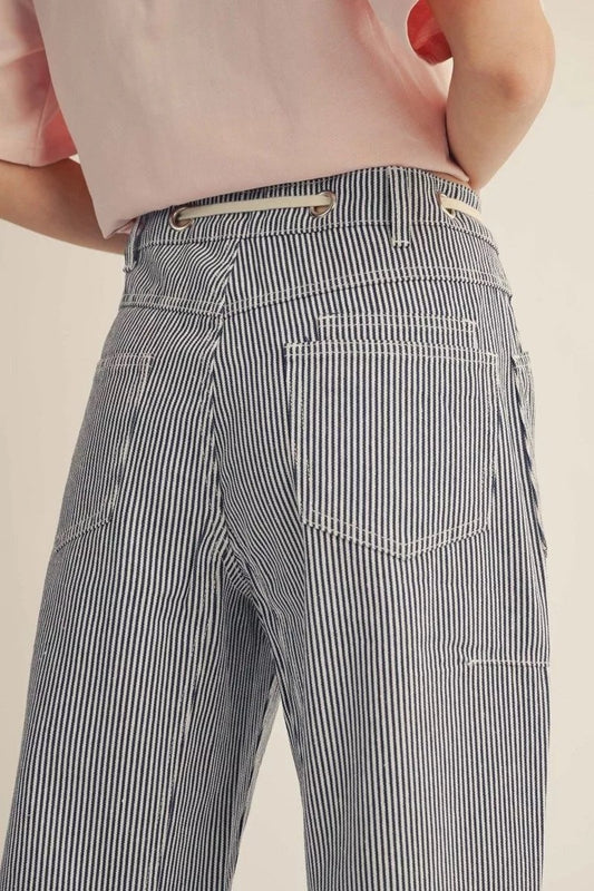 Navy Denim Striped Barrel Jeans