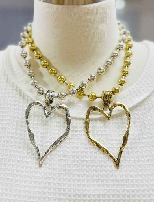 Heart Statement Necklace - Silver