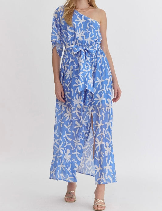 Blue one shoulder dress