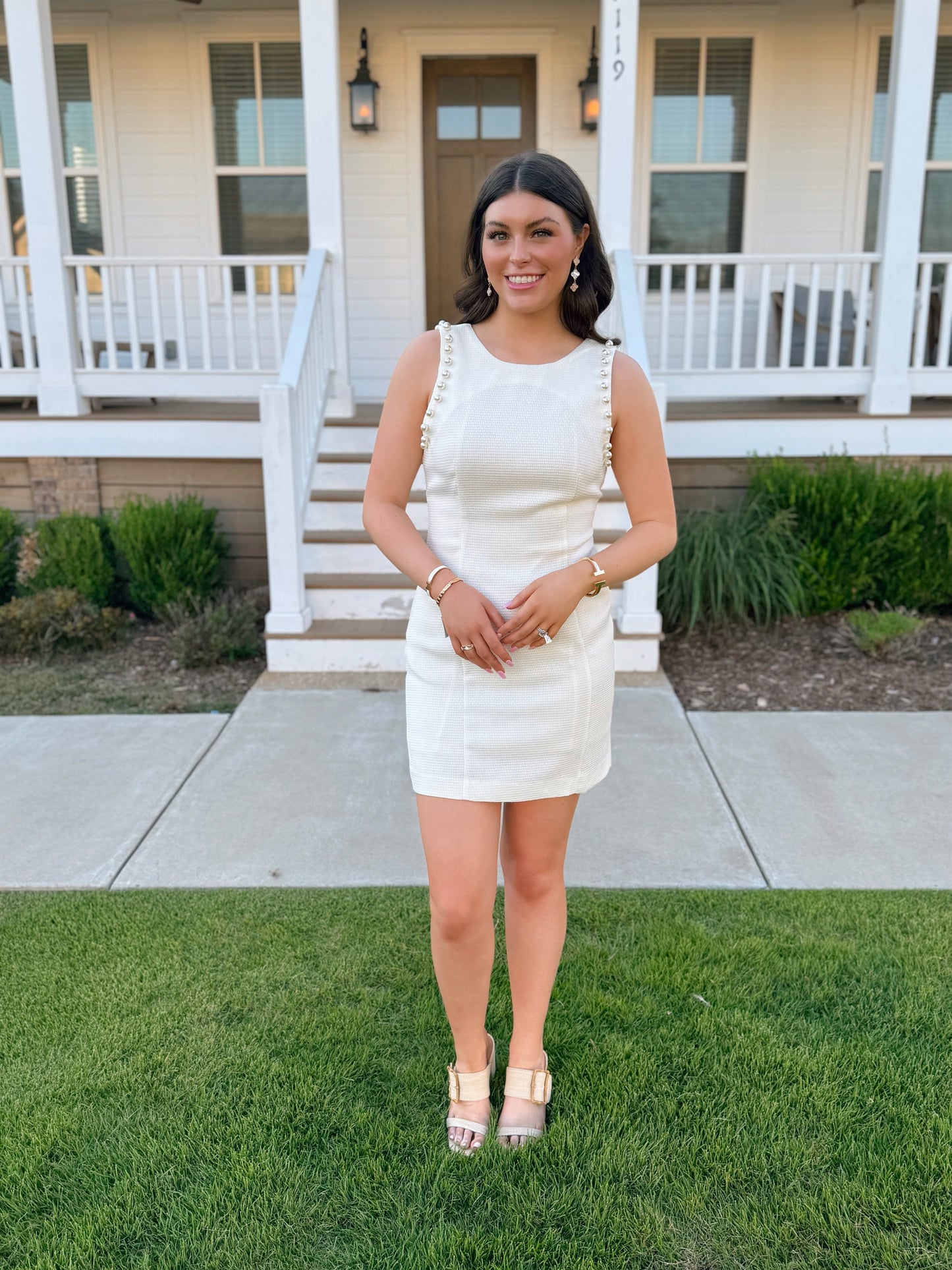 Cream Pearl Studded Dress