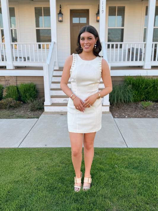 Cream Pearl Studded Dress