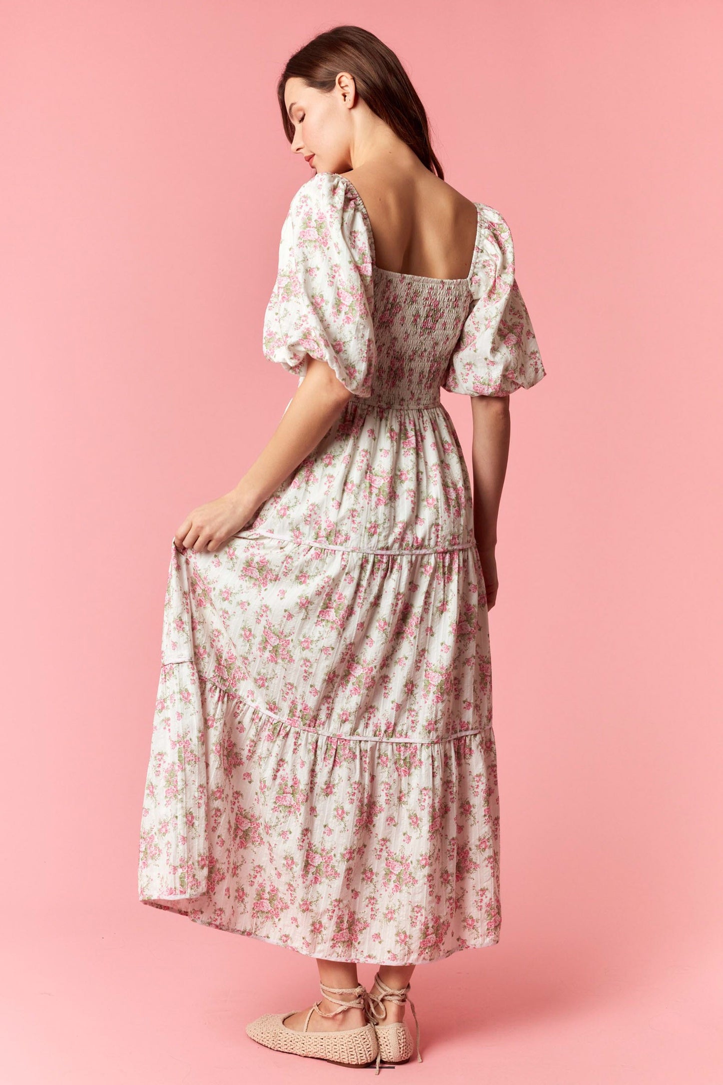 Marie Floral Printed Smocked Bow Front Dress