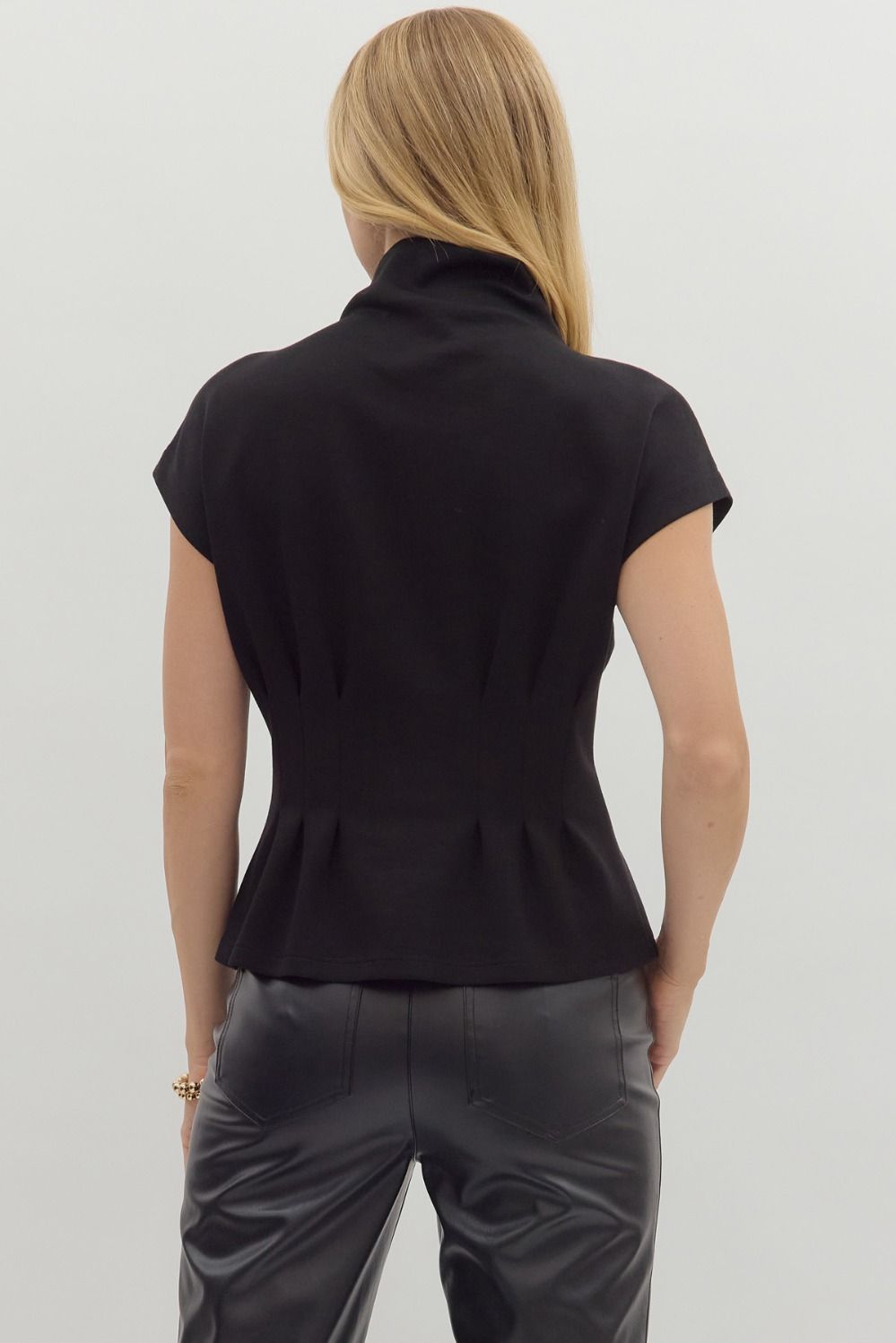 Black Pleated Waist Top