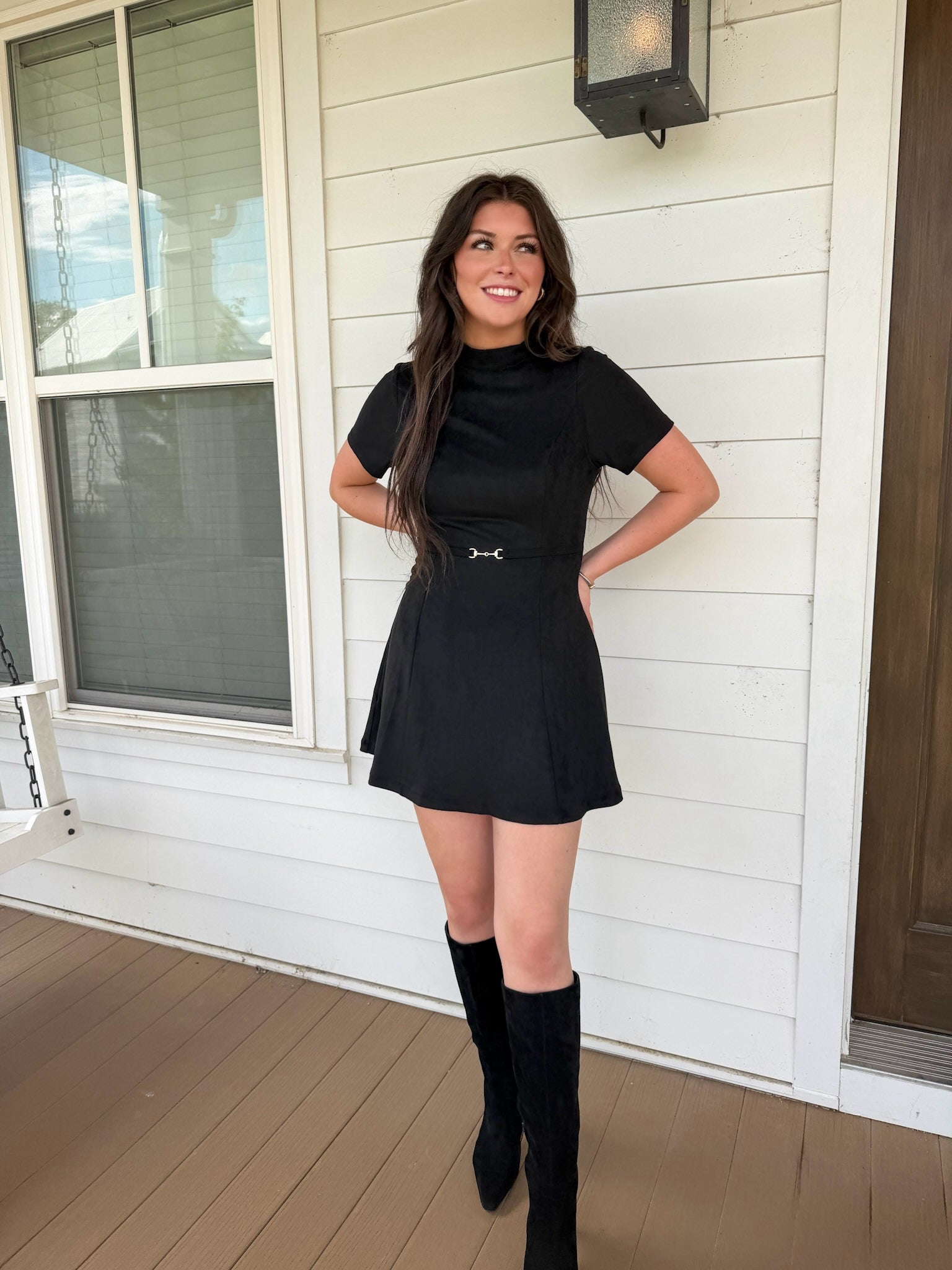 black suede dress Mini With Belt Medium endyearsale24 Momyknows Blue Halter Neck Hem length:Mid-calf and flattering silhouette