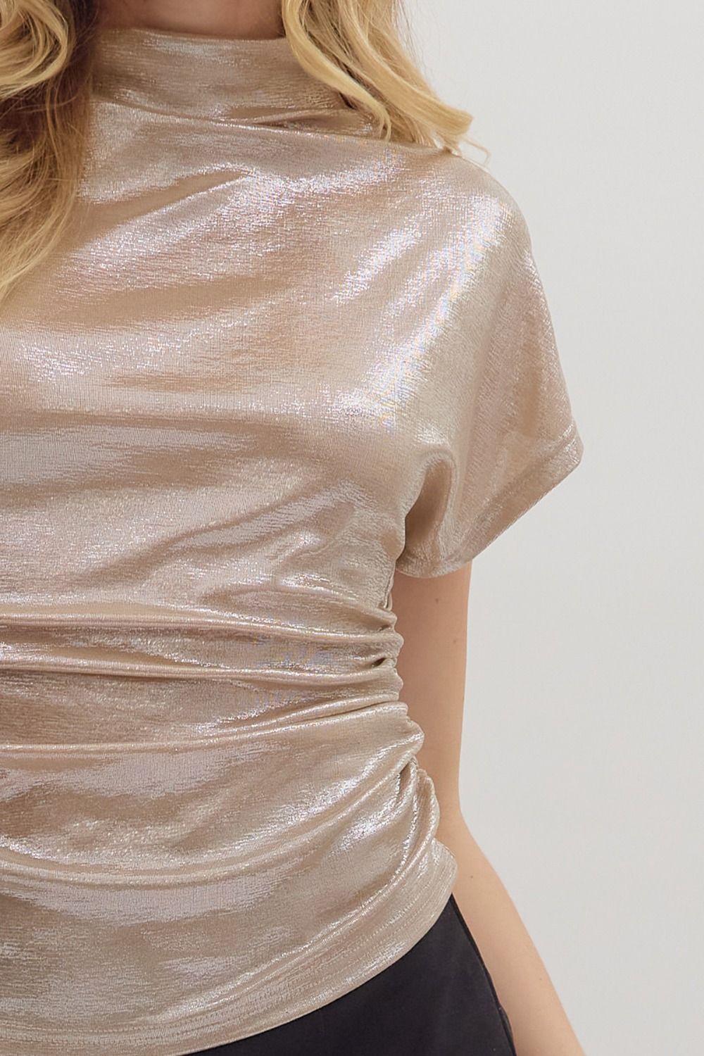 Shimmery Champagne Top With Side Rouching