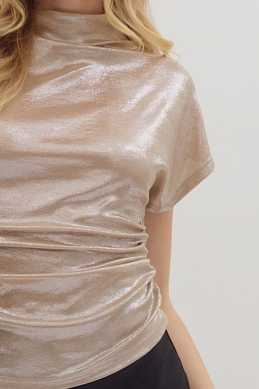 Shimmery Champagne Top With Side Rouching