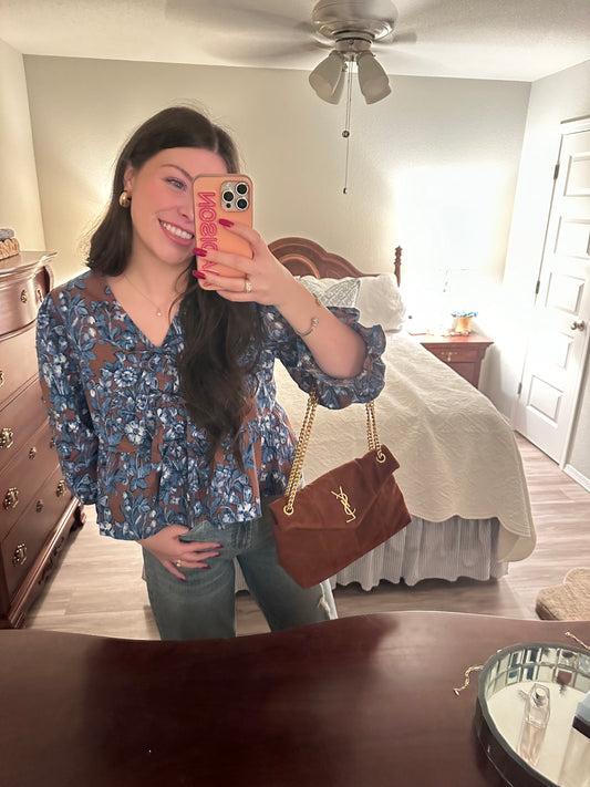 Mocha/Blue Floral Tied Top