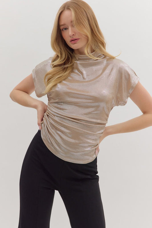 Shimmery Champagne Top With Side Rouching