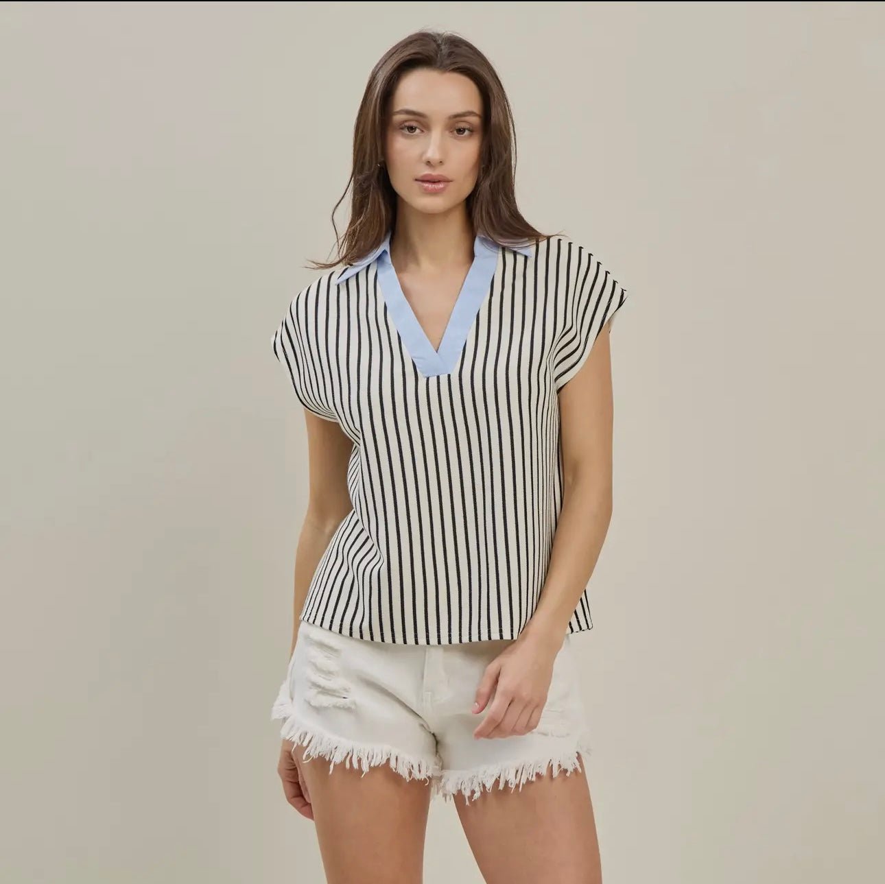 The Madeline Top - Ivory/Blue
