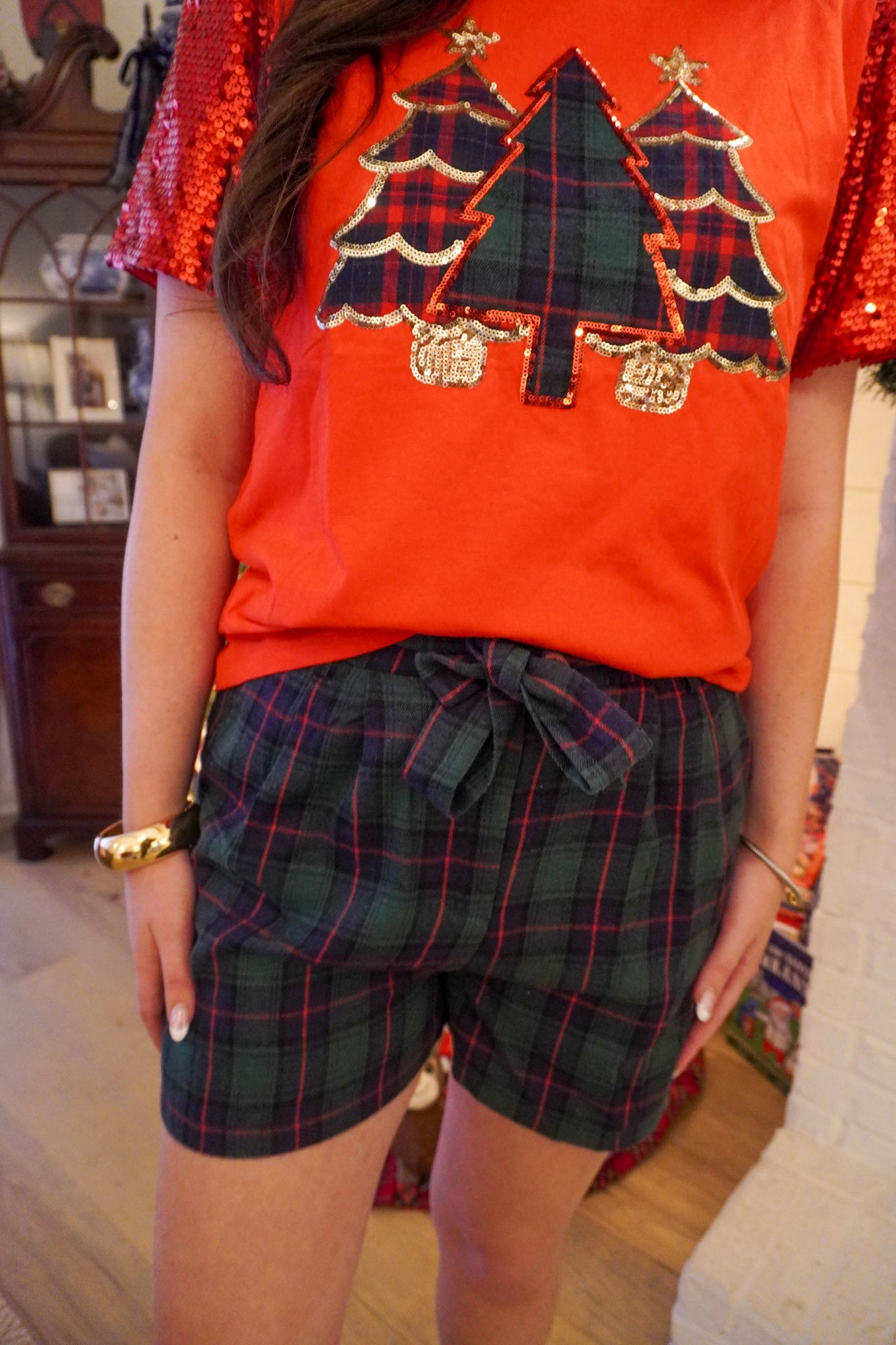 Green Flannel Pleat-Front Shorts With Belt