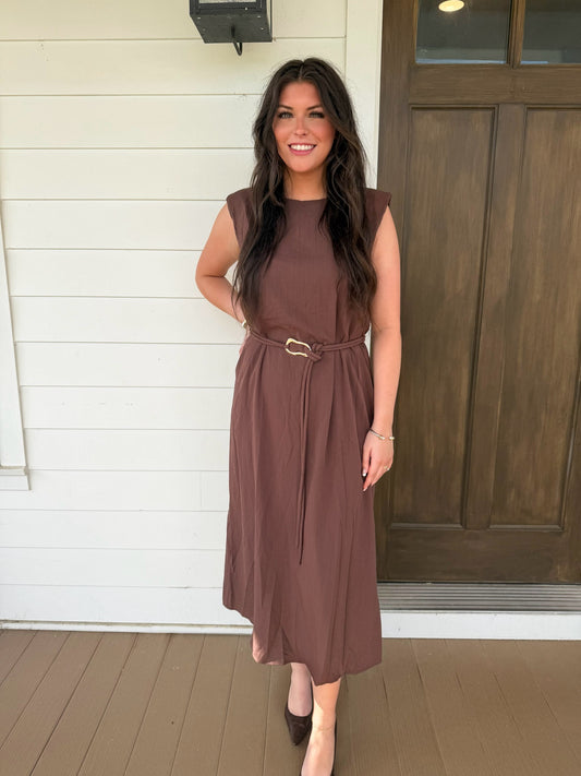Belted Midi Dress - Espresso
