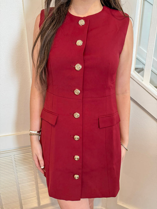 Burgundy Gold Button Down Dress