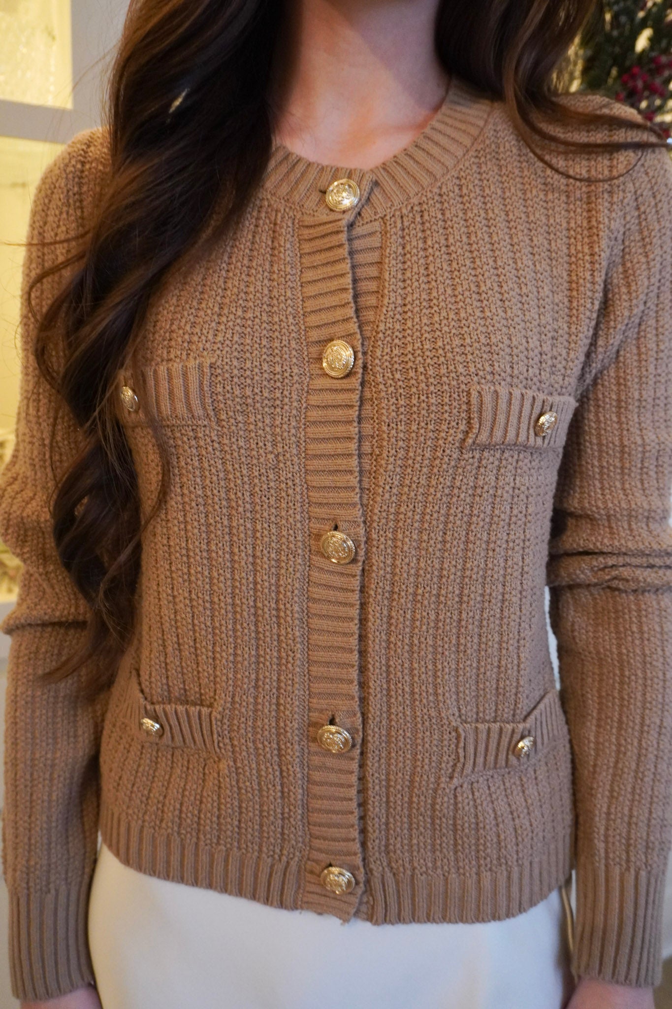 Old Money Long Sleeve Button Down Sweater - Taupe