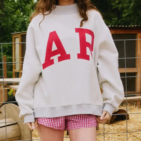 “ARKANSAS & AR” Reversible Mockneck Sweatshirt - Heather Grey
