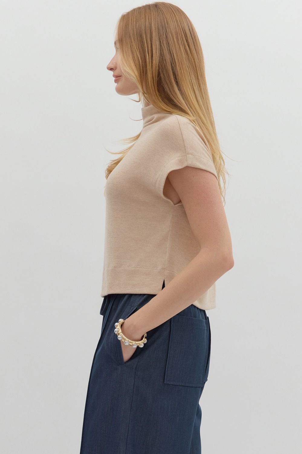 Oatmeal Mock Neck Cropped Top