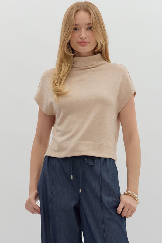 Oatmeal Mock Neck Cropped Top
