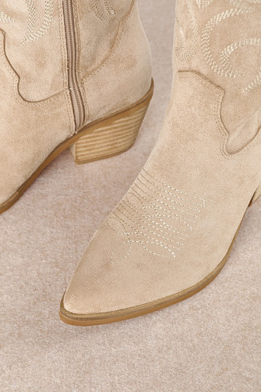 The Giada Faux Suede Cowboy Boot -Beige